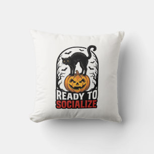 Social Halloween Cat Spooky Party Humour Design_1 Cushion