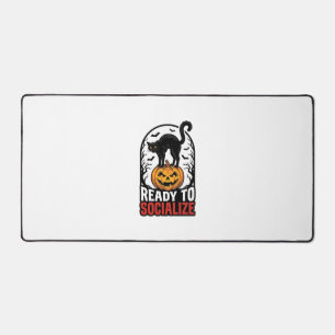 Social Halloween Cat Spooky Party Humour Design_1 Desk Mat