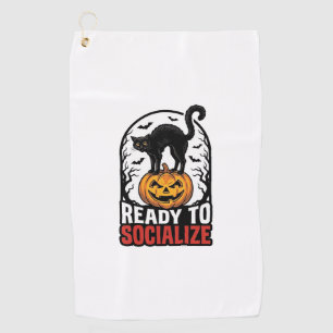 Social Halloween Cat Spooky Party Humour Design_1 Golf Towel