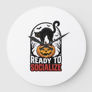 Social Halloween Cat Spooky Party Humour Design_1 Large Clock