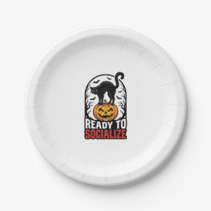 Social Halloween Cat Spooky Party Humour Design_1 Paper Plate