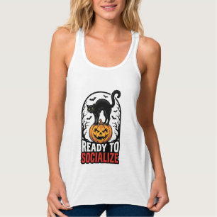 Social Halloween Cat Spooky Party Humour Design_1 Singlet