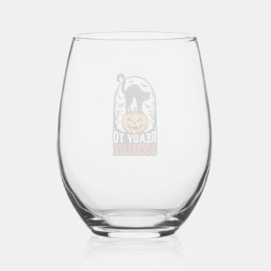 Social Halloween Cat Spooky Party Humour Design_1 Stemless Wine Glass