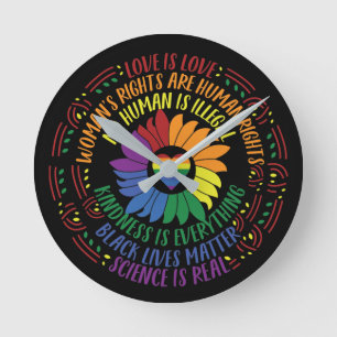 Social Justice Rainbow Colours Word Art Round Clock