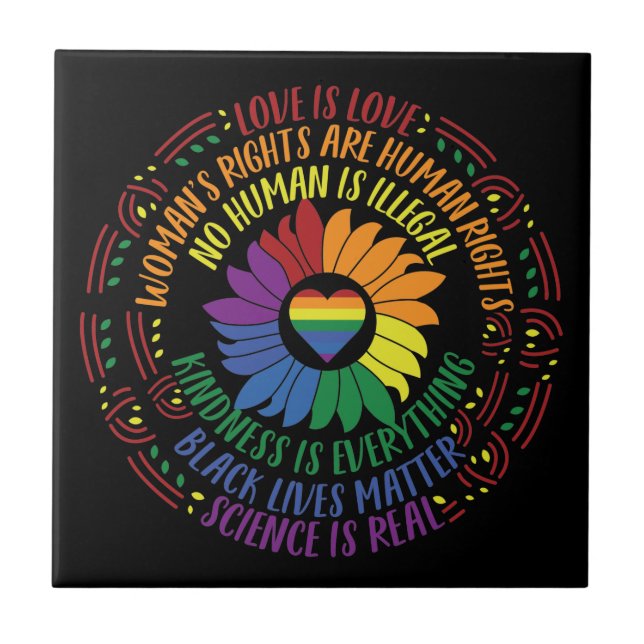 Social Justice Rainbow Colours Word Art  Tile (Front)