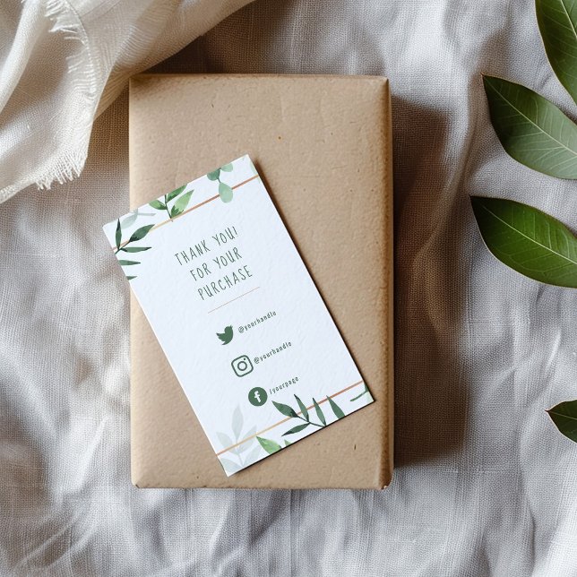 Social Links green leaves gold border insert Card (Green leaves and gold border, fun text enclosure card to say thank you to your customers.)