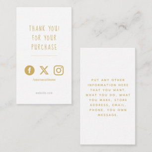 Social logos, white and gold order insert Card.