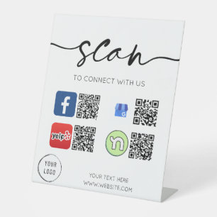 Social Media 4 QR Codes White Pedestal Sign