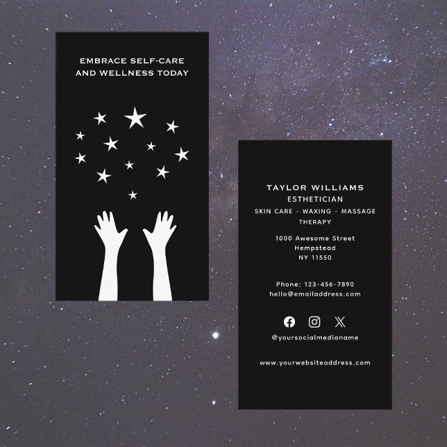 Social Media Aesthetician Skincare Hands Stars Fun Business Card (Creator Uploaded)