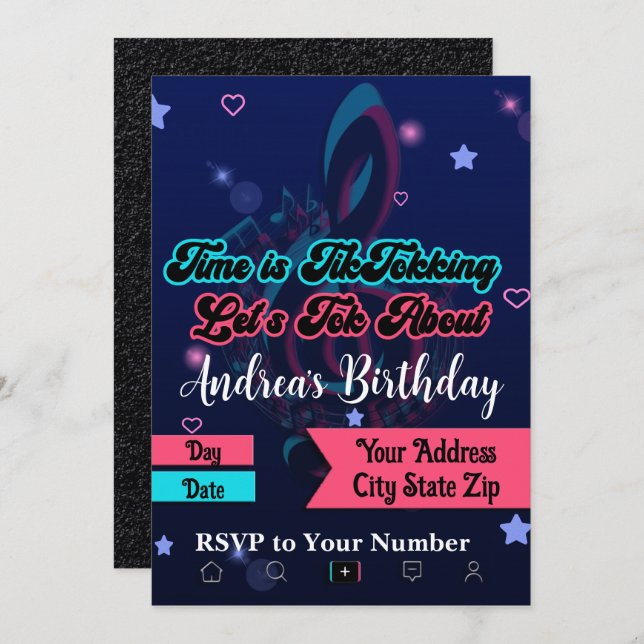 Social Media Birthday Invitation, Teen Music App  Invitation (Front/Back)