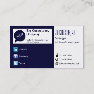 Social Media Centric In Navy and White Design Business Card