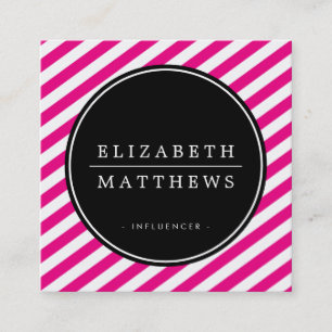 SOCIAL MEDIA circle border black bright pink white Square Business Card