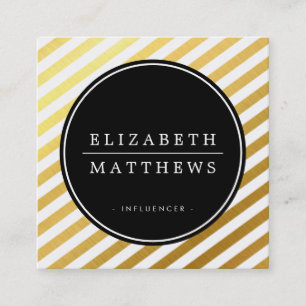 SOCIAL MEDIA circle border black shiny gold white Square Business Card