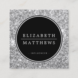 SOCIAL MEDIA circle border black silver glitter Square Business Card