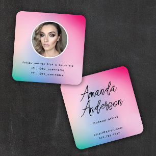 Social Media Colourful Pastel Rainbow Modern Scrip Square Business Card