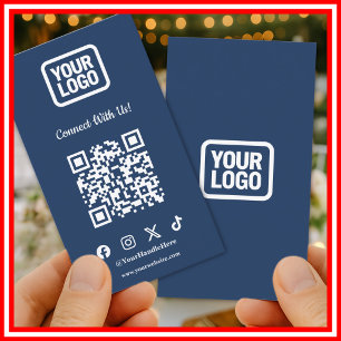 Social Media Connect With Us Instagram Navy QR Business Card
