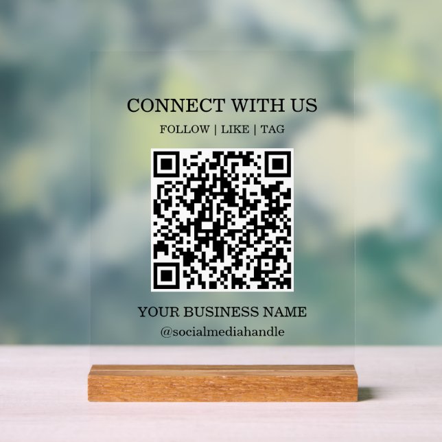 Social Media Connect With Us QR Code Business Acrylic Sign (Neutral)