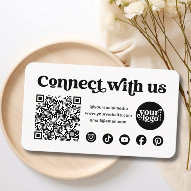 Social Media Connect With Us Qr Code White Business Card (Creator Uploaded)
