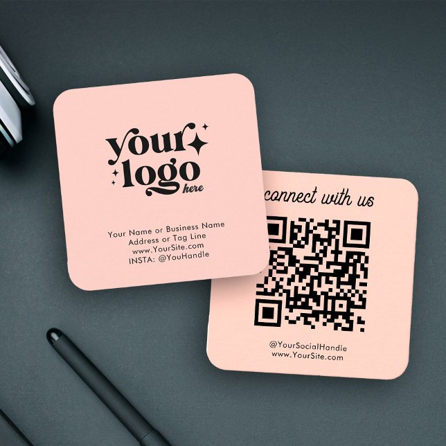Social Media Custom Logo QR Code Black Simple Square Business Card (Connect like a pro! )