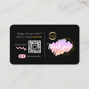 Social Media Custom QR Code Logo Thank You Black Business Card