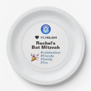 Social Media Emoji Bat Mitzvah or Bar Mitzvah Paper Plate
