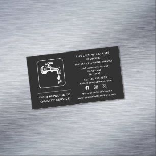Social Media Faucet Water Drop Plumber Plumbing Magnetic Business Card