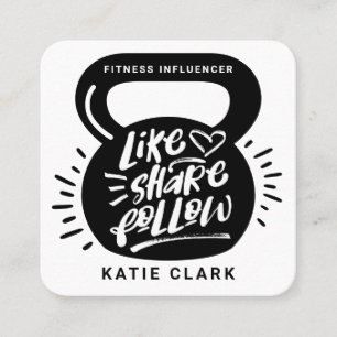Social Media Fitness Influencer Kettlebell White Square Business Card