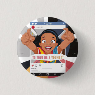 Social Media Frame Fun Kids Birthday Party  3 Cm Round Badge
