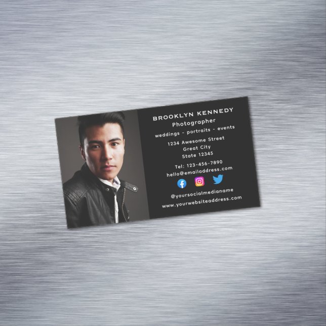 Social Media Freelance Photographer Photo Headshot Magnetic Business Card (In Situ)