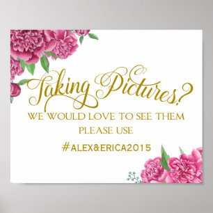 social media hashtag wedding sign peony rose sign