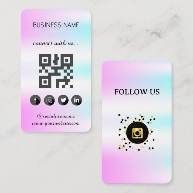 Social Media holographic QR Code  Business Card (Front/Back)
