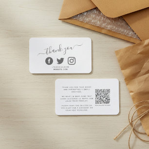 Social media icons QR code thank you discount Enclosure Card