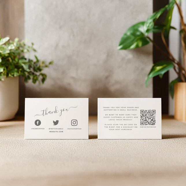 Social media icons QR code thank you discount Enclosure Card (Thank you enclosure card for customer orders with QR code and social media details)