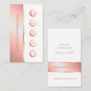 Social media icons rose gold modern elegant luxury business card