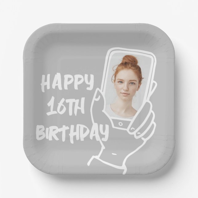 Social Media Influencer phone photo 16th birthday Paper Plate (Front)