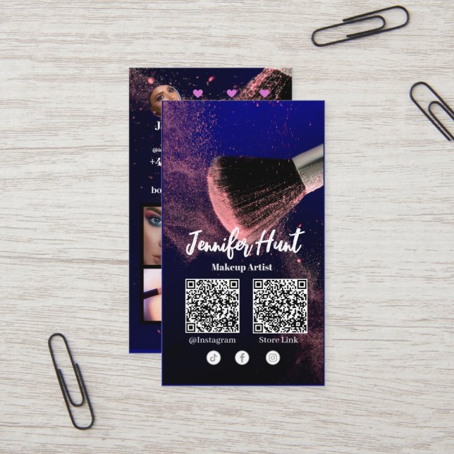 Social Media Influencer Trendy Style QRcode  Business Card (Front/Back In Situ)
