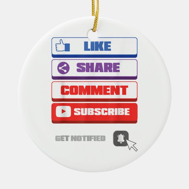 Social Media Like Share Comment Subscribe Vlogger Ceramic Tree Decoration (Front)