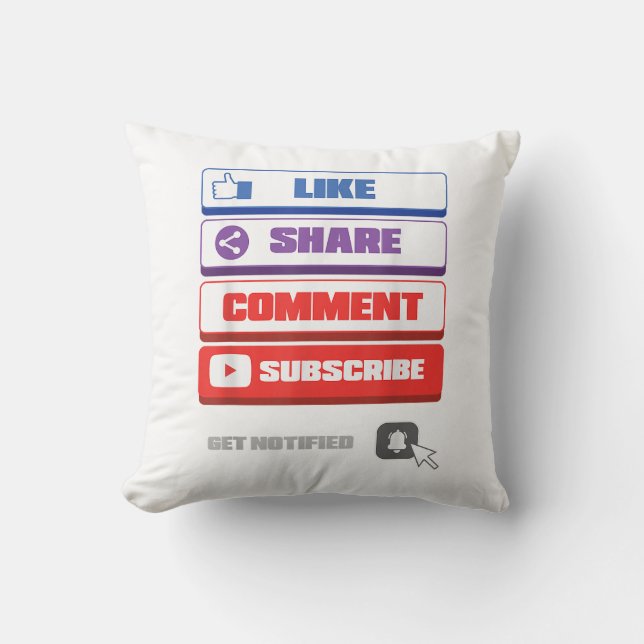 Social Media Like Share Comment Subscribe Vlogger Cushion (Front)