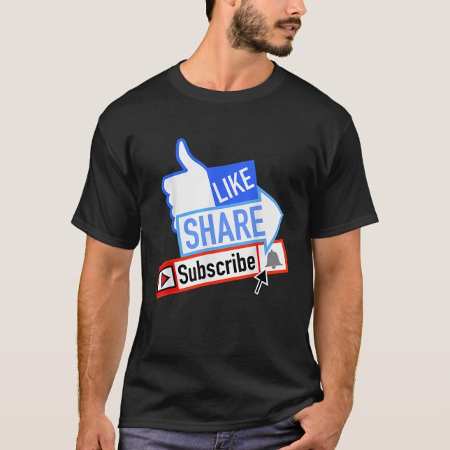 Social Media Like Share Subscribe Notification Bel T-Shirt (Front)