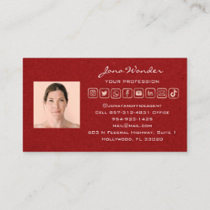 Social Media Logo Photo QR Code Makeup Beauty Red Business Card
