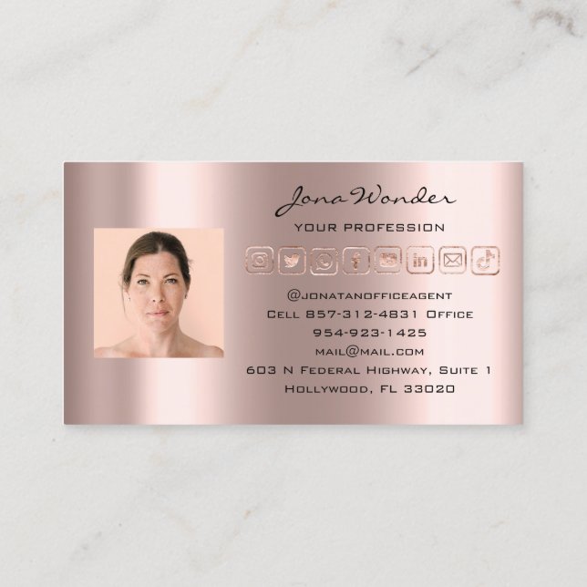 Social Media Logo Photo QR Code Makeup Rose Business Card (Back)