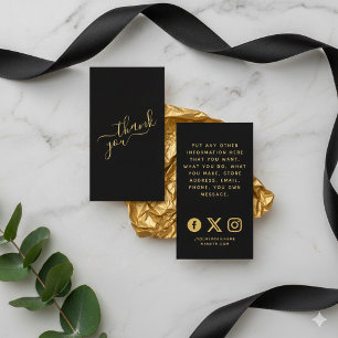 Social media logos, black and gold order enclosure card