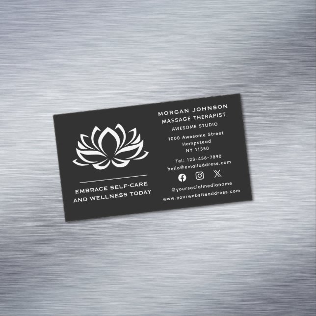 Social Media Lotus Flower Massage Therapy Holistic Magnetic Business Card (In Situ)
