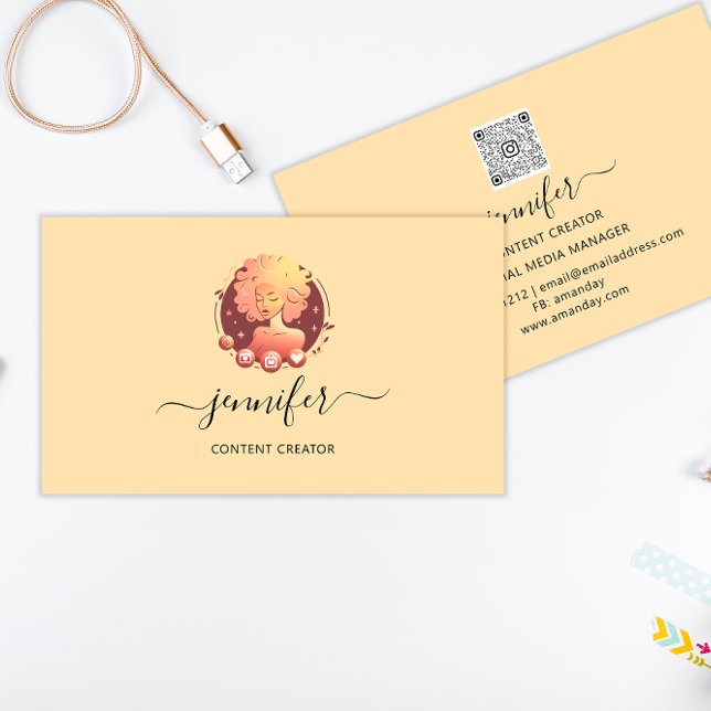 Social Media Manager Content Creator Logo QR Rose Business Card (Creator Uploaded)