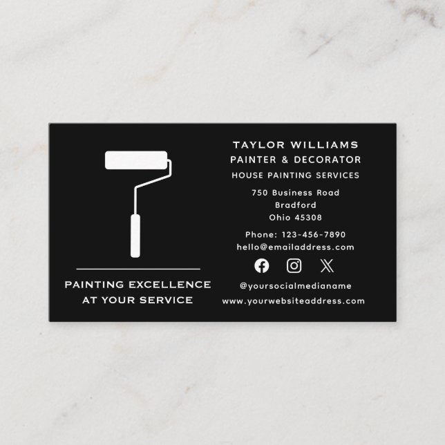 Social Media Paint Roller House Painting Services Business Card (Front)