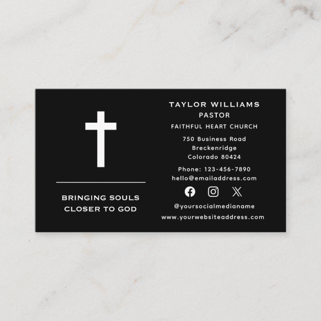 Social Media Pastor Minister Religious Faith Cross Business Card (Front)