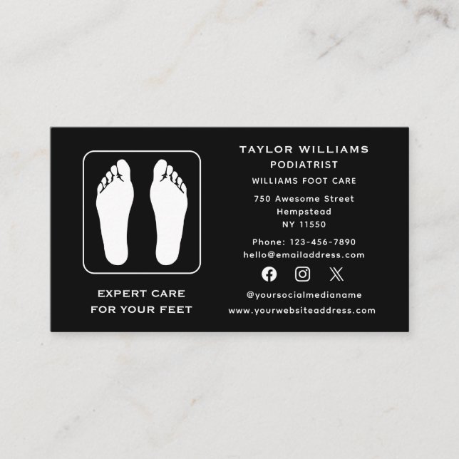 Social Media Podiatrist Reflexologist Reflexology Business Card (Front)