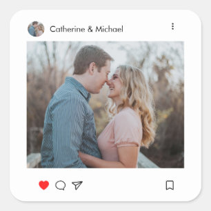 Social Media Post Style Photo and Name Couple Square Sticker