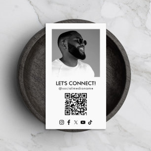 Social Media QR Code Add Photo White Vertical Business Card