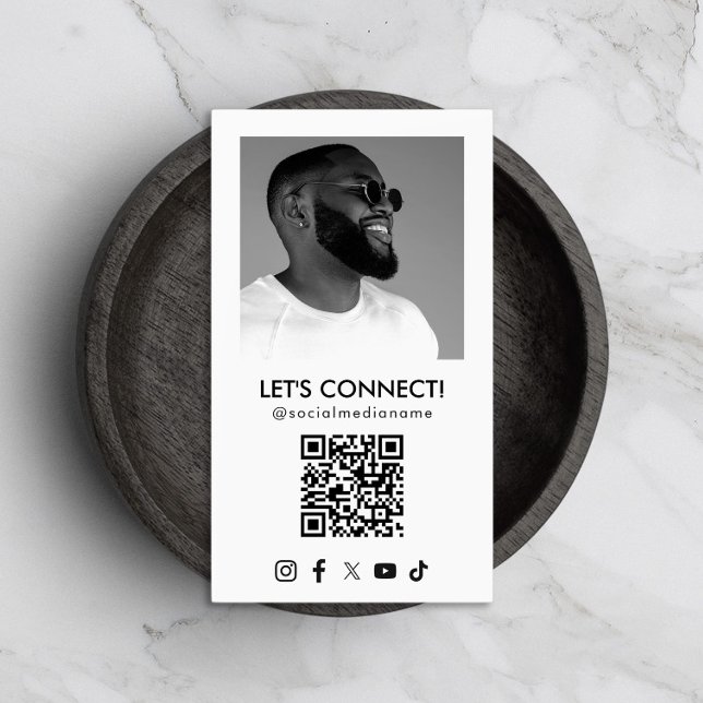 Social Media QR Code Add Photo White Vertical Business Card (Creator Uploaded)